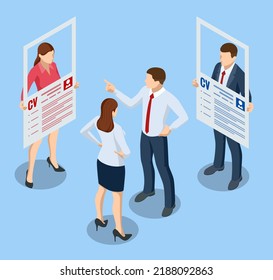 Isometric hiring and recruitment concept. HR job seeking. Online job search, human resource concept. Infographics of Business data visualization. Job interview, recruitment agency - Powered by Shutterstock