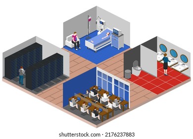 Isometric Home Rooms. Living Room, Bedroom, Bathroom, Balcony And Terrace, Hall, Garage, Dining And Kitchen, Pergola And Other