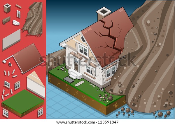Isometric House Hit by\
Landslide.