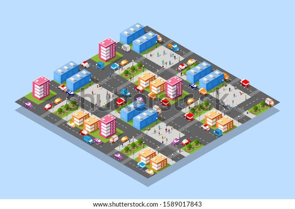 Isometric
illustration megapolis city
quarter
