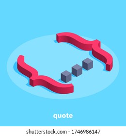 Isometric Image On A Blue Background, Large Red Curly Brackets With Dots Inside, Quote Or Comment