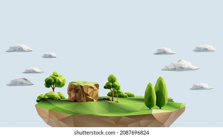 Isometric Landscape Low Polygon Countryside Theme 3d Background Rendering  