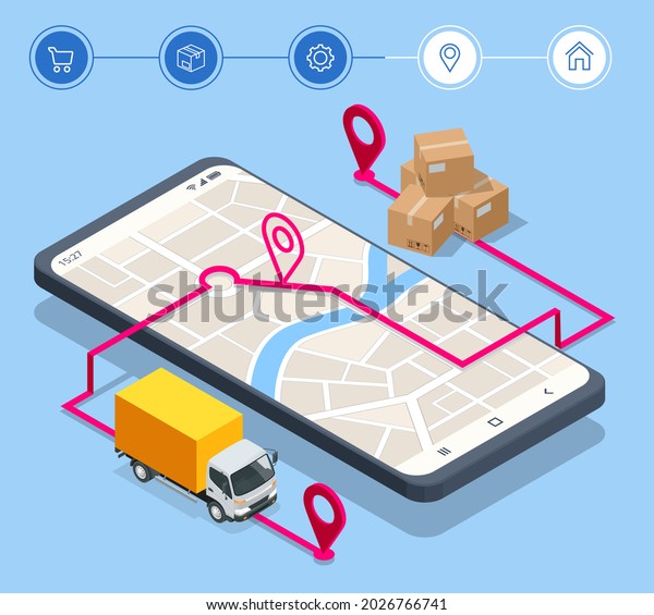 Isometric Logistics and Delivery concept.\
Delivery home and office. City\
logistics.