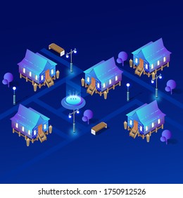 Isometric Malaysia Kampung House During Aidil Fitri