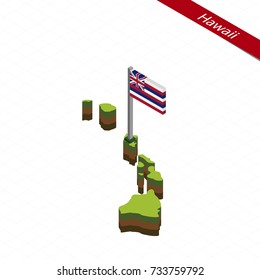 Isometric map and flag of Hawaii. 3D isometric shape of Hawaii State. Raster copy.