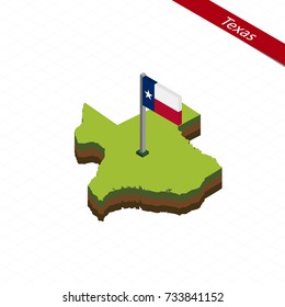 Isometric map and flag of Texas. 3D isometric shape of Texas State. Raster copy.
