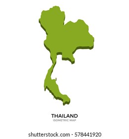 Isometric map of Thailand detailed illustration. Isolated green country for infographic