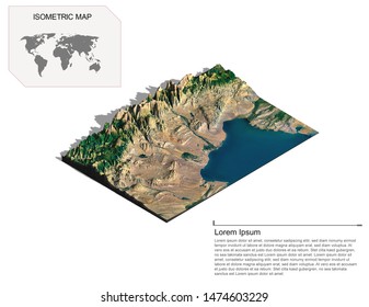 Isometric Map Virtual Terrain 3d For Infographic.