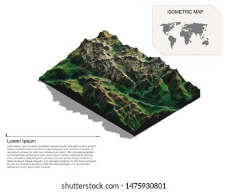 Isometric Map Virtual Terrain 3d For Infographic.