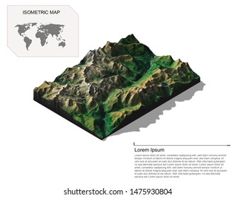 Isometric Map Virtual Terrain 3d For Infographic.
