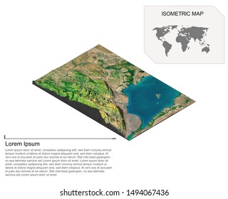 Isometric Map Virtual Terrain 3d For Infographic.