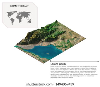 Isometric Map Virtual Terrain 3d For Infographic.