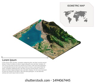 Isometric Map Virtual Terrain 3d For Infographic.