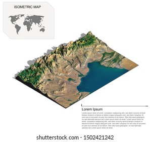 Isometric Map Virtual Terrain 3d For Infographic.