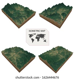 Isometric Map Virtual Terrain 3d For Infographic On White Background.