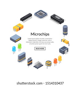 Isometric Microchips And Electronic Parts Icons