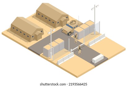 Isometric Military Army Force, Base Or Camp.