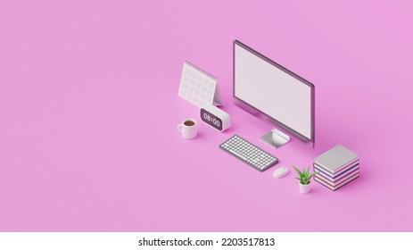 Isometric Modern Workspace, 3d Illustration