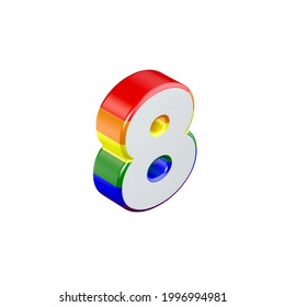 Isometric Number 8 Gay Pride Rainbow Flag Font. 3D Rendering