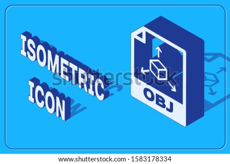 Isometric OBJ file document. Download obj button icon isolated on blue background. OBJ file symbol.  