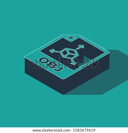 Isometric OBJ file document. Download obj button icon isolated on green background. OBJ file symbol.  