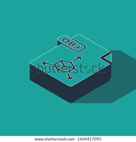 Isometric OBJ file document. Download obj button icon isolated on green background. OBJ file symbol.  