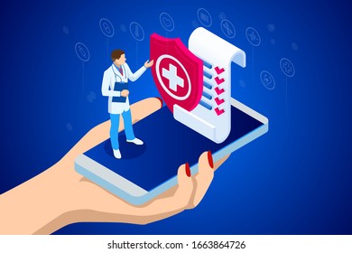 Isometric Online Medical Consultation. Health care Concept. Health Insurance, Online Prescription. Online diagnosis concept banner with characters. - Powered by Shutterstock