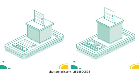 Isometric online voting and election concept using the smartphone. Illustration. Smartphone with vote on screen. People vote online using mobile app to choose their candidate. - Powered by Shutterstock