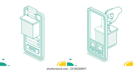 Isometric online voting and election concept using the smartphone. Illustration. Smartphone with vote on screen. People vote online using mobile app to choose their candidate. - Powered by Shutterstock