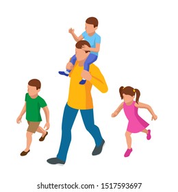 Isometric outdoor recreation Leisure for the family. Father, sons, and daughter. Happy Father s Day. - Powered by Shutterstock