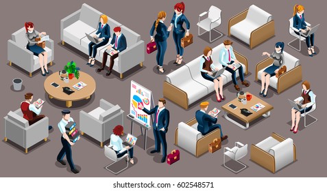 Isometric people isolated meeting staff infographic. 3D Isometric boss person icon set. Creative design illustration collection - Shutterstock ID 602548571