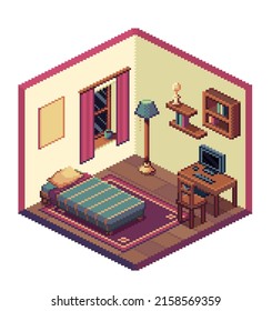 Isometric Pixel Art Room Designs Stock Illustration 2158569359 ...