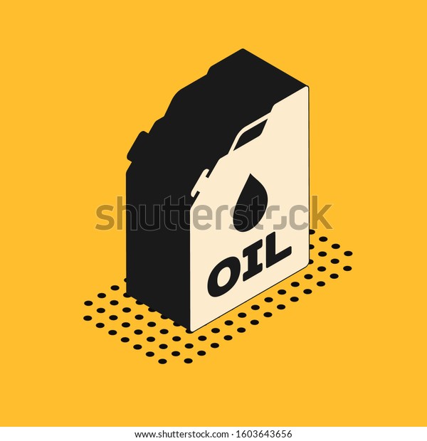Isometric Plastic canister for motor machine oil\
icon isolated on yellow background. Oil gallon. Oil change service\
and repair. Engine oil sign. \
