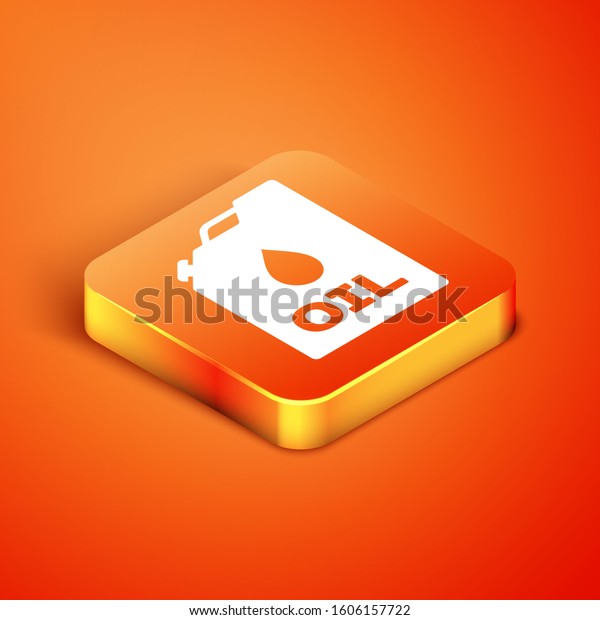 Isometric Plastic canister for motor machine oil\
icon isolated on orange background. Oil gallon. Oil change service\
and repair. Engine oil sign. \
