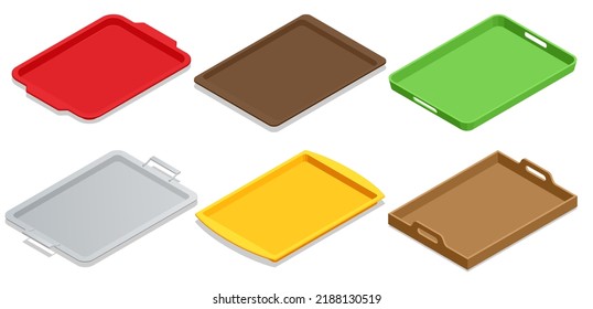 Isometric Plastic Food Tray Isolated On White Background. Restaurant, Fast Food, Kitchen