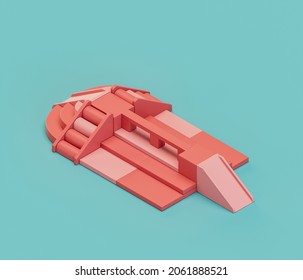 Isometric Red Color Playground Object For Physical And Mental Development Of Children. Monochrome Single Color, 3d Rendering. No People.