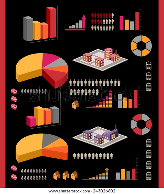Isometric set\
of elements for info graphic on\
black