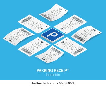 Isometric Set Of Parking Tickets. Flat Illustration Icon For Web