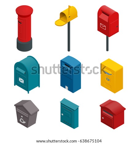 Isometric set of a post box or written postbox