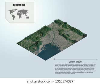 Isometric Terrain 3d Map For Infographic.