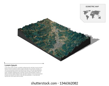 Isometric Terrain 3d Map For Infographic.