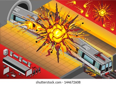 Isometric Terrorist Attack Metro Wagons Explosion. 