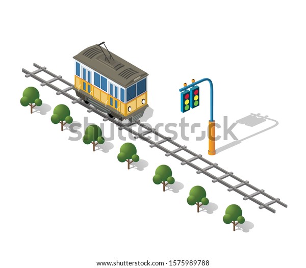 Isometric tram\
metro urban transport\
urbanistic