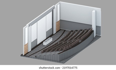 Isometric View Of A Auditorium Room,public Space, 3d Rendering.