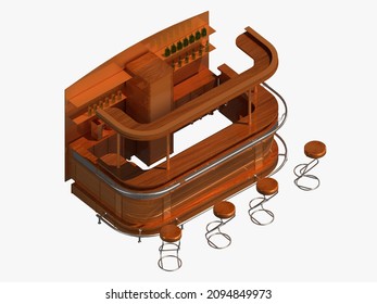 Isometric view bar open inside interior architecture, 3d rendering.