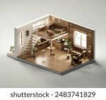 Isometric view bed room open inside interior architecture 3d rendering digital art	
