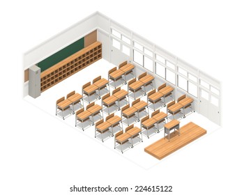 Isometric View Of A Classroom Viewed From The Front