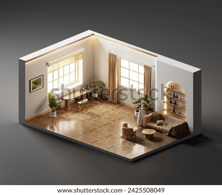 Similar – Image, Stock Photo Generative AI illustration interior of spacious building under construction with wooden walls