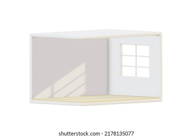 Isometric View Room Indoor In White Open Room Light Wood Floor , With Clipping Path , Isolated On White  Background , 3D Rendering Illustration