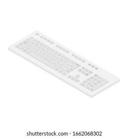 Isometric View White Pc Keyboard. Personal Computer Tool To Write Words